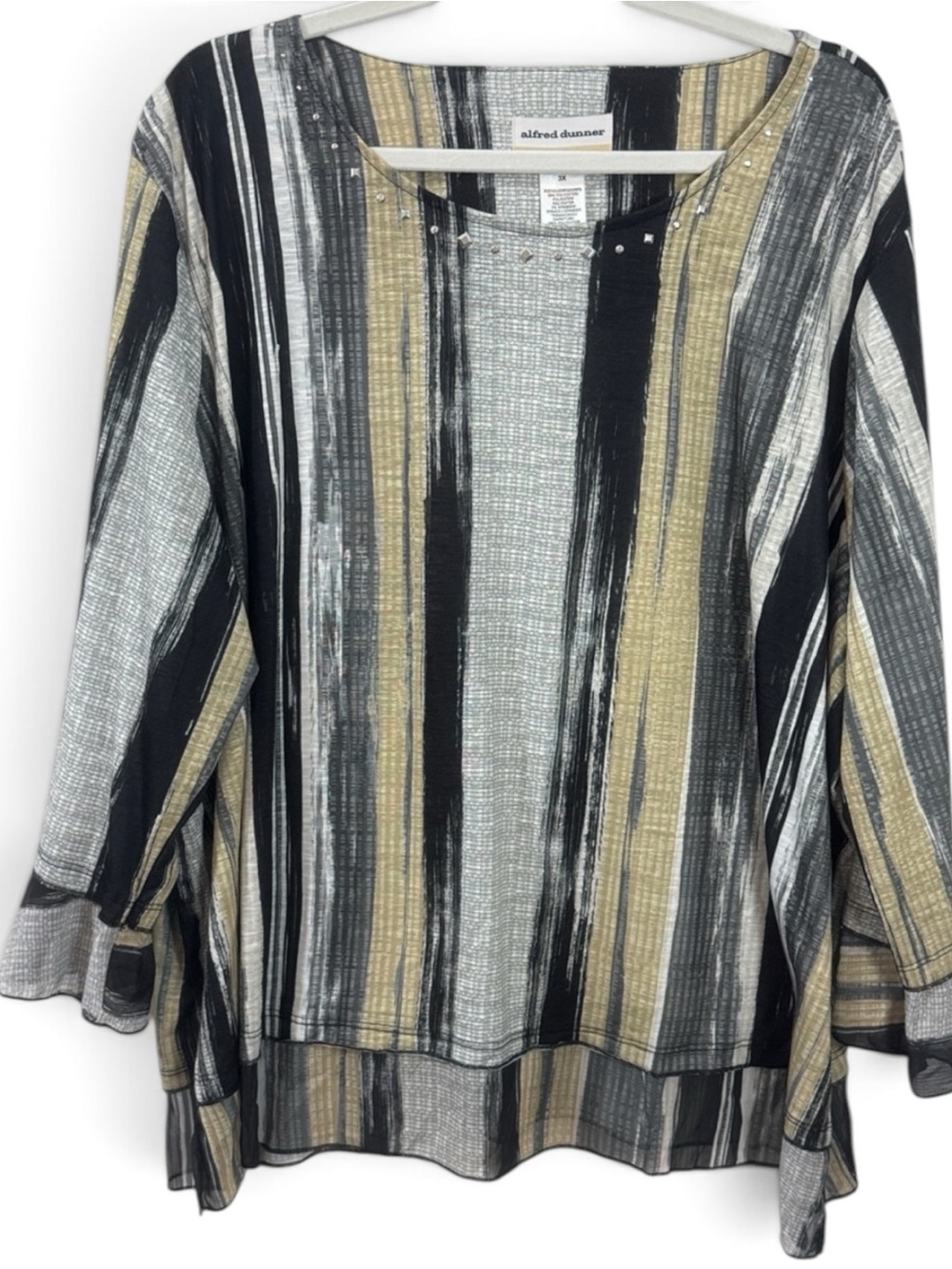 Alfred Dunner Plus Size Santa Barbara Etched Stripe Bell Sleeve Top - Size 3X